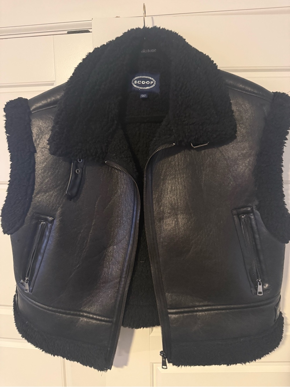 Scoop Black Faux Leather Shearling Vest